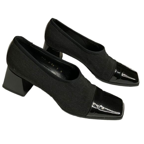 MEZLAN black genuine leather block heel pumps fabric sock sz 9N - Picture 5 of 12